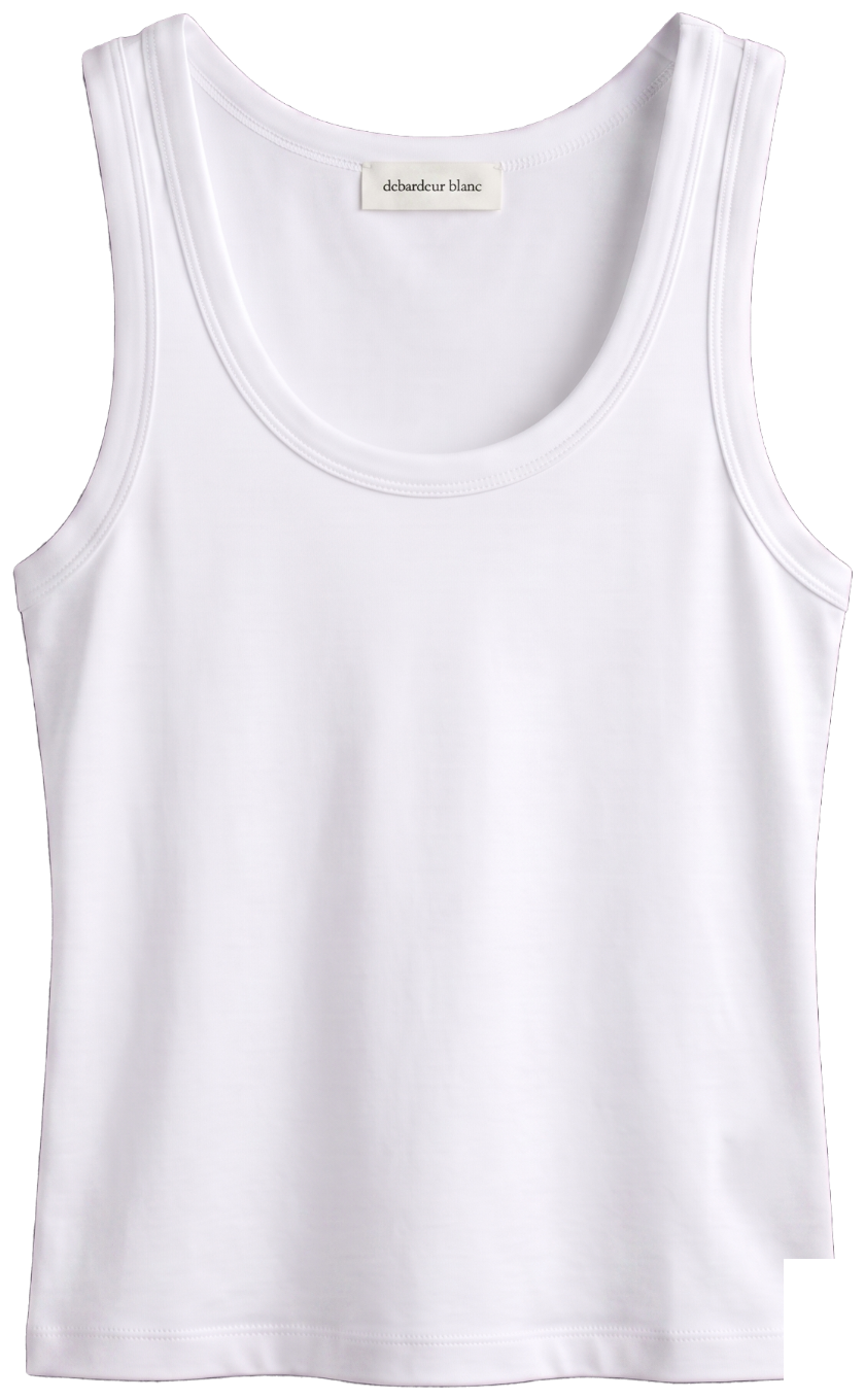 débardeur blanc 100 % coton, maille lisse, opaque